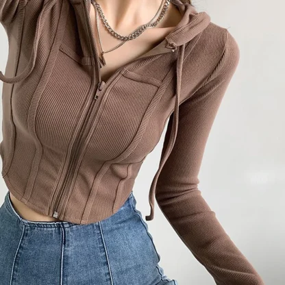 Sexy Cropped Hoodie with Zippered Closure - Image 5