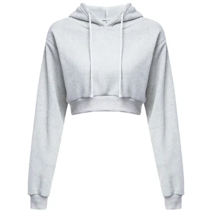 Casual Plain Color Hoodie with Crop Design - Image 10