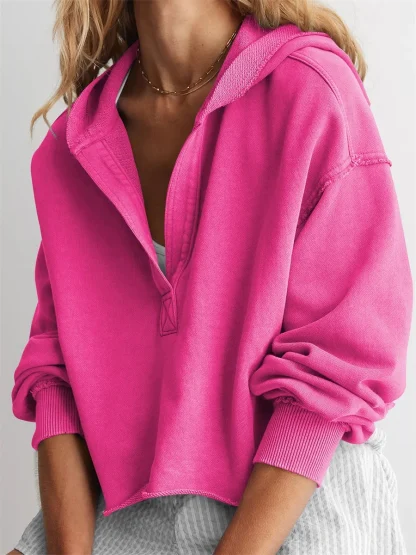 Oversized Cropped Hoodie with V-neck