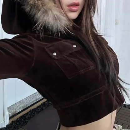 Slim Fit Cropped Hoodie with Faux Fur - Image 15
