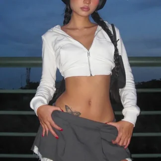 Aesthetic Cropped Hoodie Jacket with Zipper
