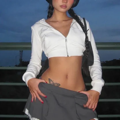 Aesthetic Cropped Hoodie Jacket with Zipper