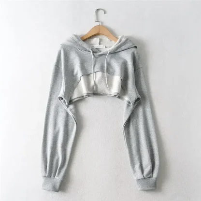 Cropped Pullover Hoodie with Drawstring - Image 3