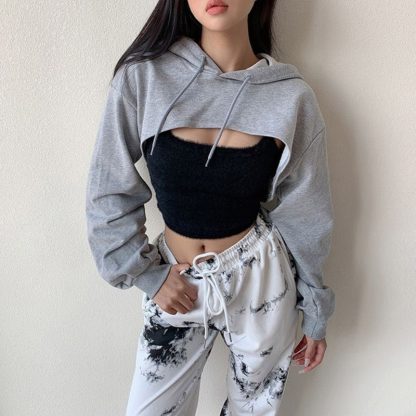 Long Sleeve Cropped Hoodie with Solid Color