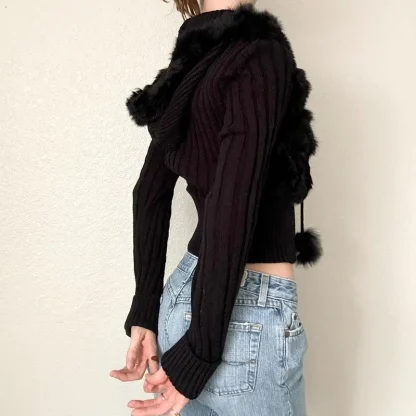 Black Zip Up Hooded Jacket with Faux Fur - Image 4