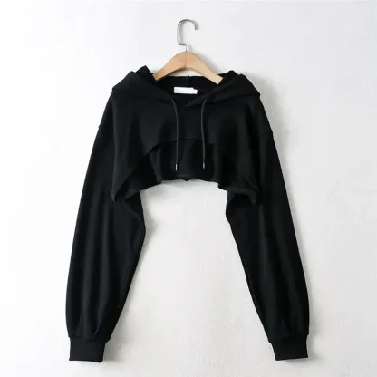Cropped Pullover Hoodie with Drawstring - Image 2
