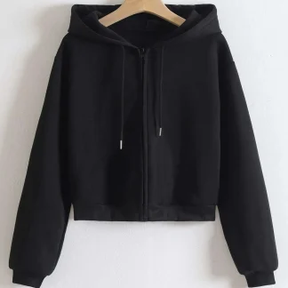 Black Cropped Hoodie with Zipper