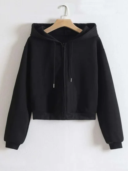 Black Cropped Hoodie with Zipper