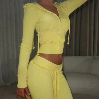 Zip Cropped Hoodie with Creative Drawstring - Image 2