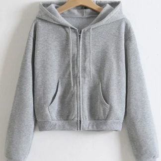 Drawstring Cropped Hoodie with Solid Color