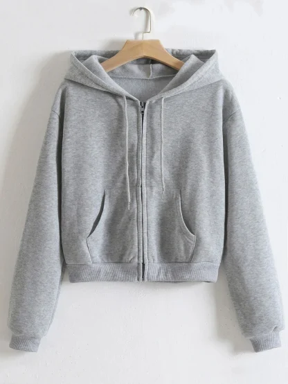 Drawstring Cropped Hoodie with Solid Color