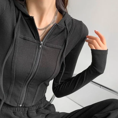 Sexy Cropped Hoodie with Zippered Closure - Image 3