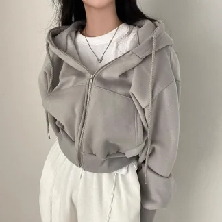 Casual Hooded Jacket with Zip and Drawstring