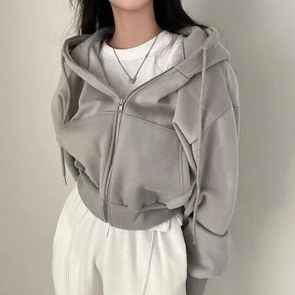 Casual Hooded Jacket with Zip and Drawstring