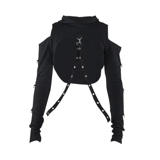Cold-shoulder Cropped Hooded Pullover
