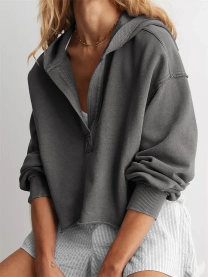 Oversized Cropped Hoodie with V-neck - Image 2