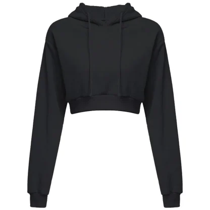 Casual Plain Color Hoodie with Crop Design - Image 2
