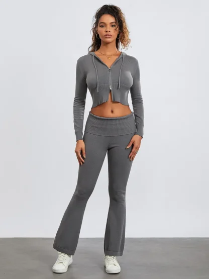 Cropped Hoodie with Double Zipper Front - Image 3