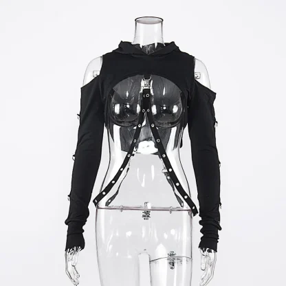 Cold-shoulder Cropped Hooded Pullover - Image 2
