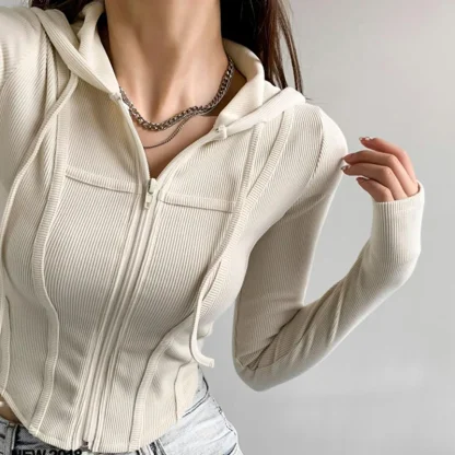 Sexy Cropped Hoodie with Zippered Closure - Image 6