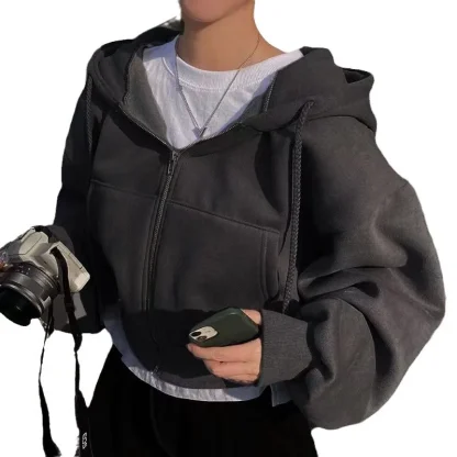 Casual Hooded Jacket with Zip and Drawstring - Image 5