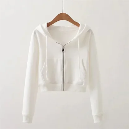 Zippered Cropped Hoodie with Pocket - Image 3