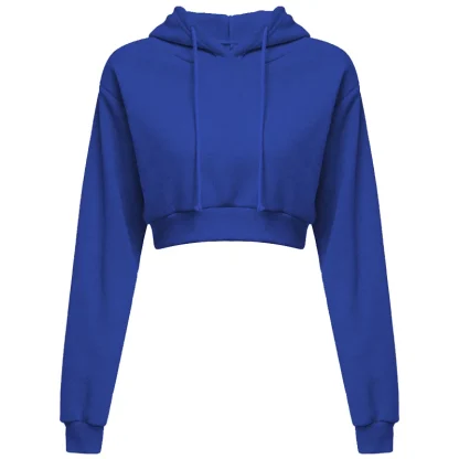 Casual Plain Color Hoodie with Crop Design - Image 4