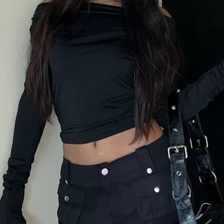 Chic Black Cropped Hoodie with Off-shoulder