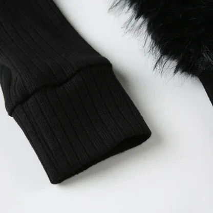 Black Zip Up Hooded Jacket with Faux Fur - Image 12